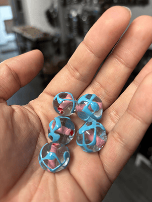 Bola de Murano Venturini M Cristal com Miolo Rosa e Turquesa