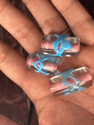 Firma de Murano XL Cristal com Miolo Rosa e Azul