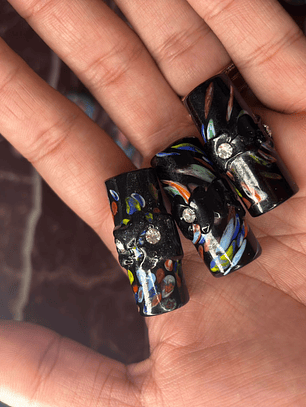 Firma de Murano XL Preto 7 Linhas com Strass Prata