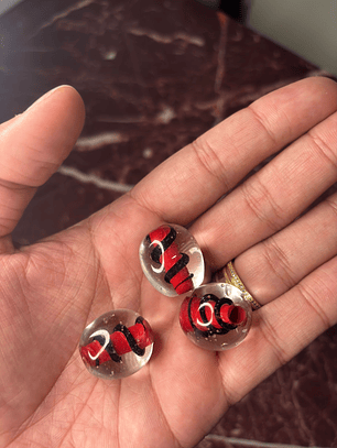 Bola de Murano Venturini XL Cristal com Miolo Vermelho e Preto