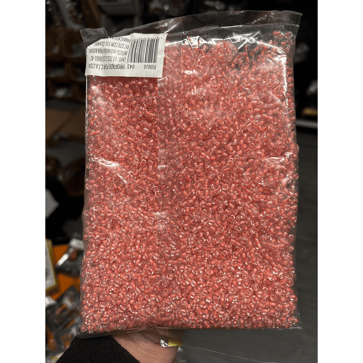 Missanga transparente com miolo salmão 4mm 500g 1