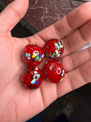 Bola de murano vermelho 7 linhas XL