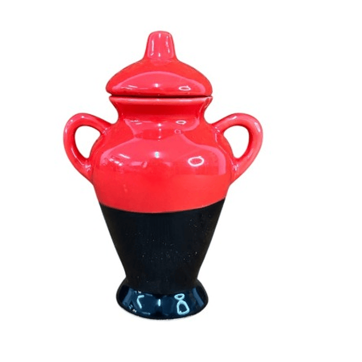 Quartinha loiça c/ asa 15 cm verm. c/ preto 1