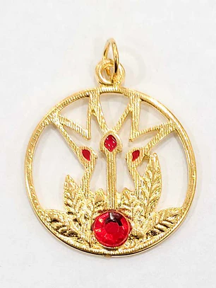 Medalha Maria Mulambo dourado com strass vermelho