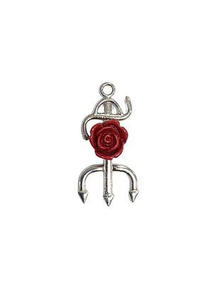Pingente de Tridente com Rosa em Resina prata/dourado
