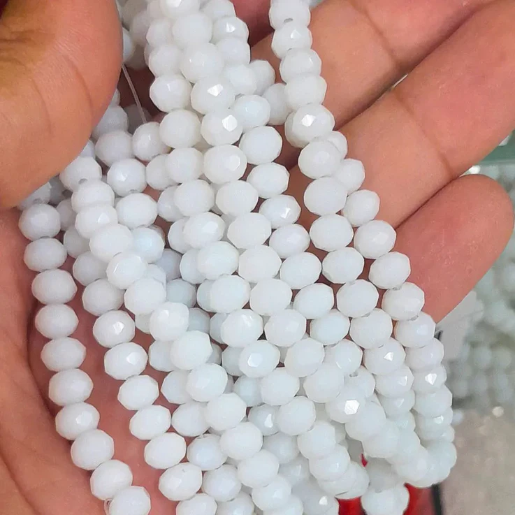Fio de contas cristal branco leitoso 6mm - 61 contas 1