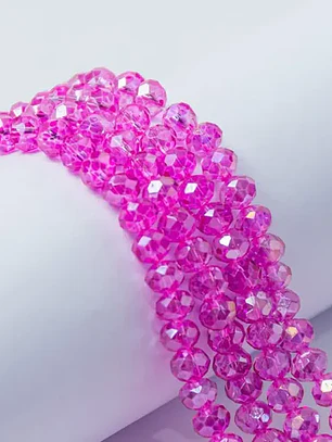 Fio de contas cristal rosa pink transparente 6mm - 65 contas