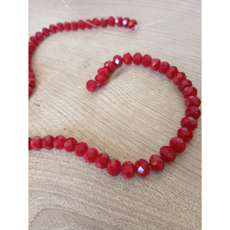 Fio de contas cristal vermelho cereja leitoso 6mm - 65 contas 2