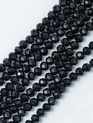 Fio de contas cristal preto leitoso  6mm - 60 contas