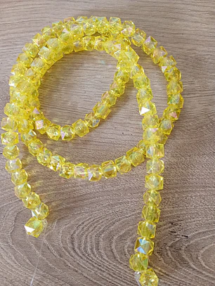 Fio acrílico quadrado facetado cristal amelo espelhado 8mm