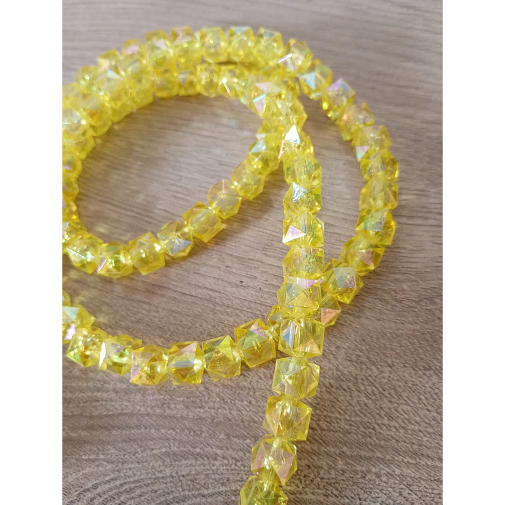 Fio acrílico quadrado facetado cristal amelo espelhado 8mm 2