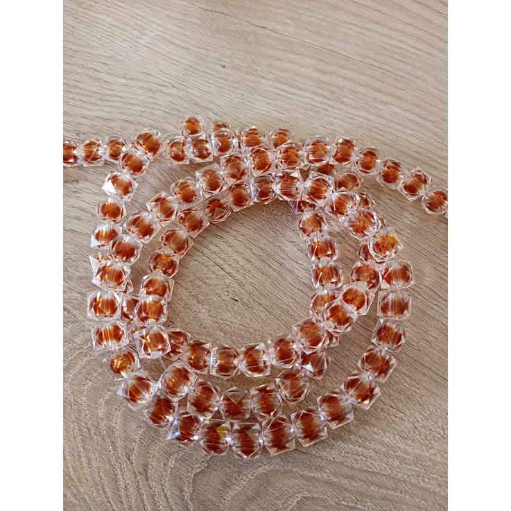 Fio acrílico quadrado facetado cristal miolo ambar 8mm 1