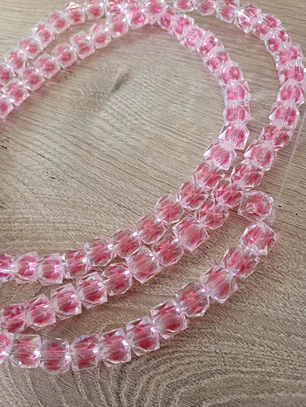 Fio acrílico quadrado facetado cristal miolo rosa 8mm
