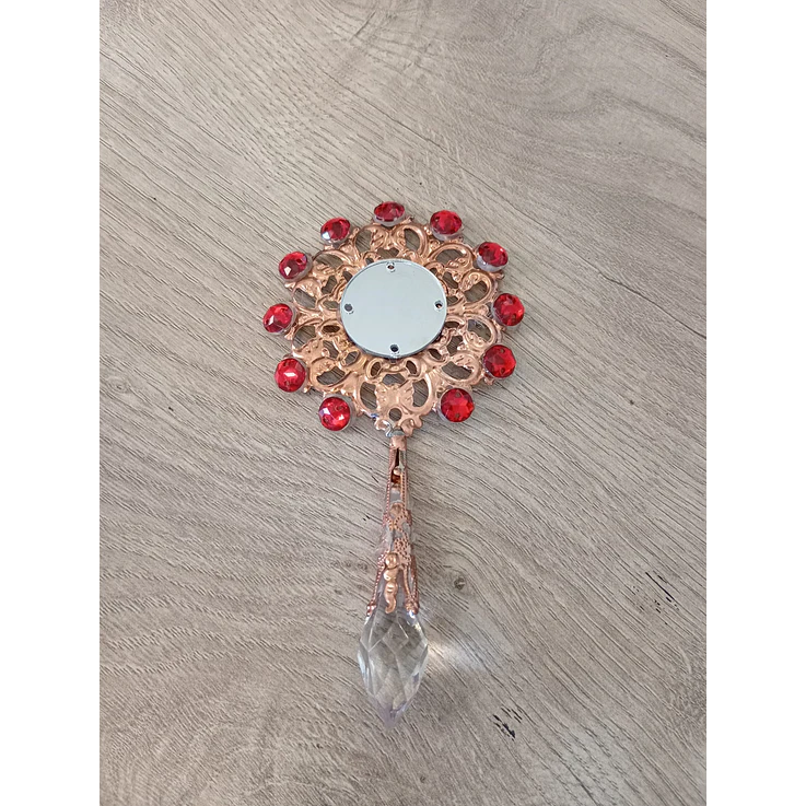 Espelho cor cobre com pedras vermelhas 12cm  1