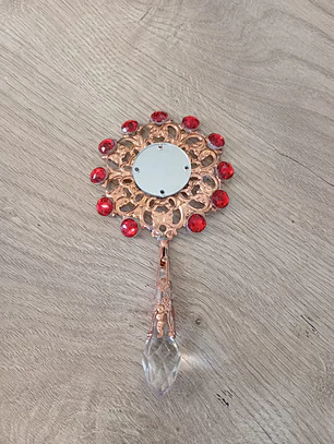 Espelho cor cobre com pedras vermelhas 12cm 