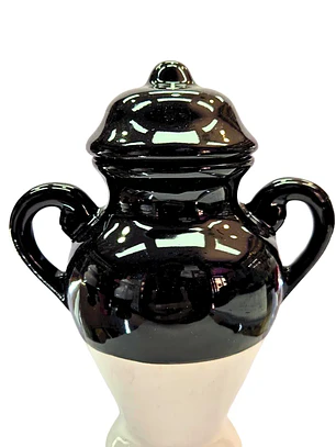 Quartinha loiça c/asa 18cm preto e branco