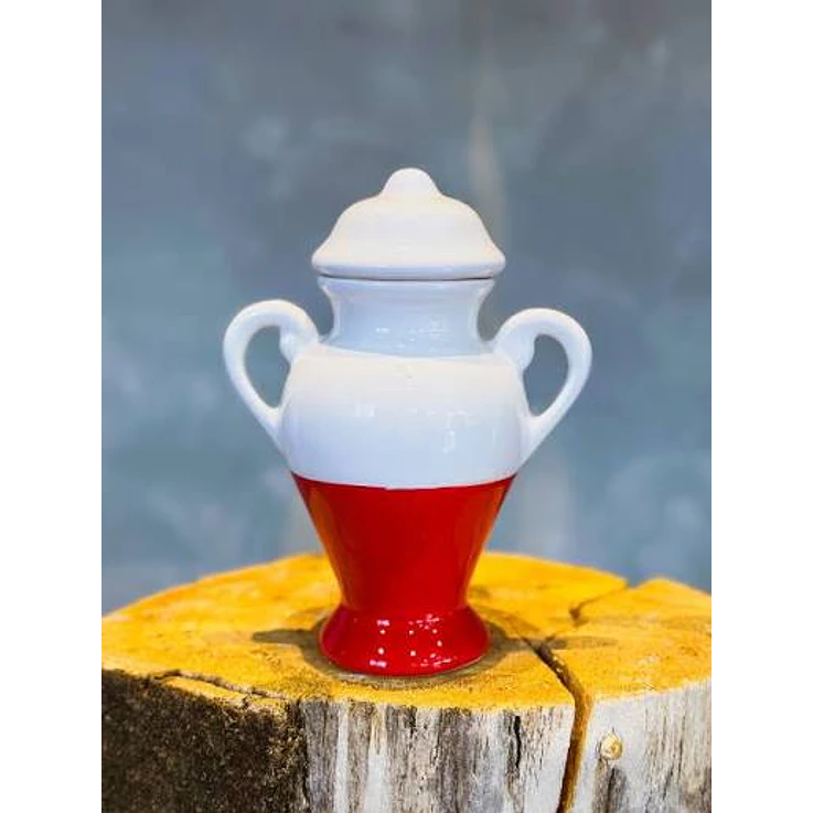 Quartinha loiça c/asa 18cm vermelho e branco 1