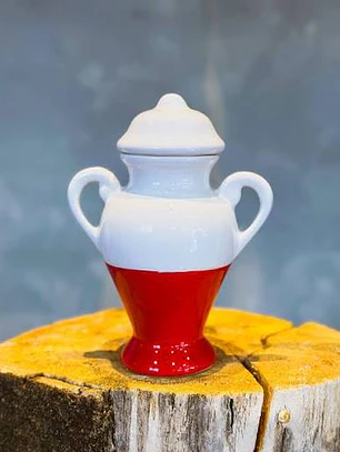 Quartinha loiça c/asa 18cm vermelho e branco