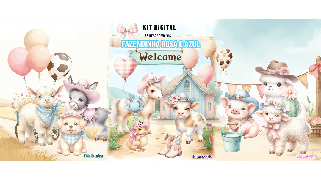 Fazendinha Aquarela Rosa e Azul 1