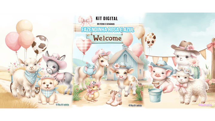 Fazendinha Aquarela Rosa e Azul 1