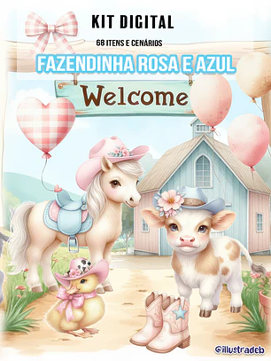 Fazendinha Aquarela Rosa e Azul