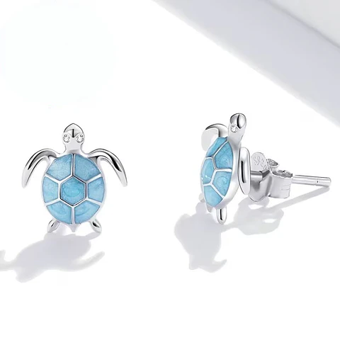Aros Plata 925 Tortuga Azul