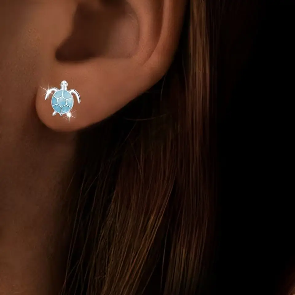 Aros Plata 925 Tortuga Azul 4