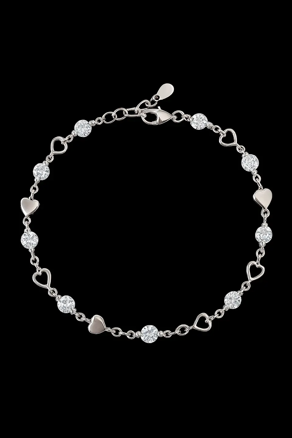 Pulsera Plata 925 Corazones Zirconias 3