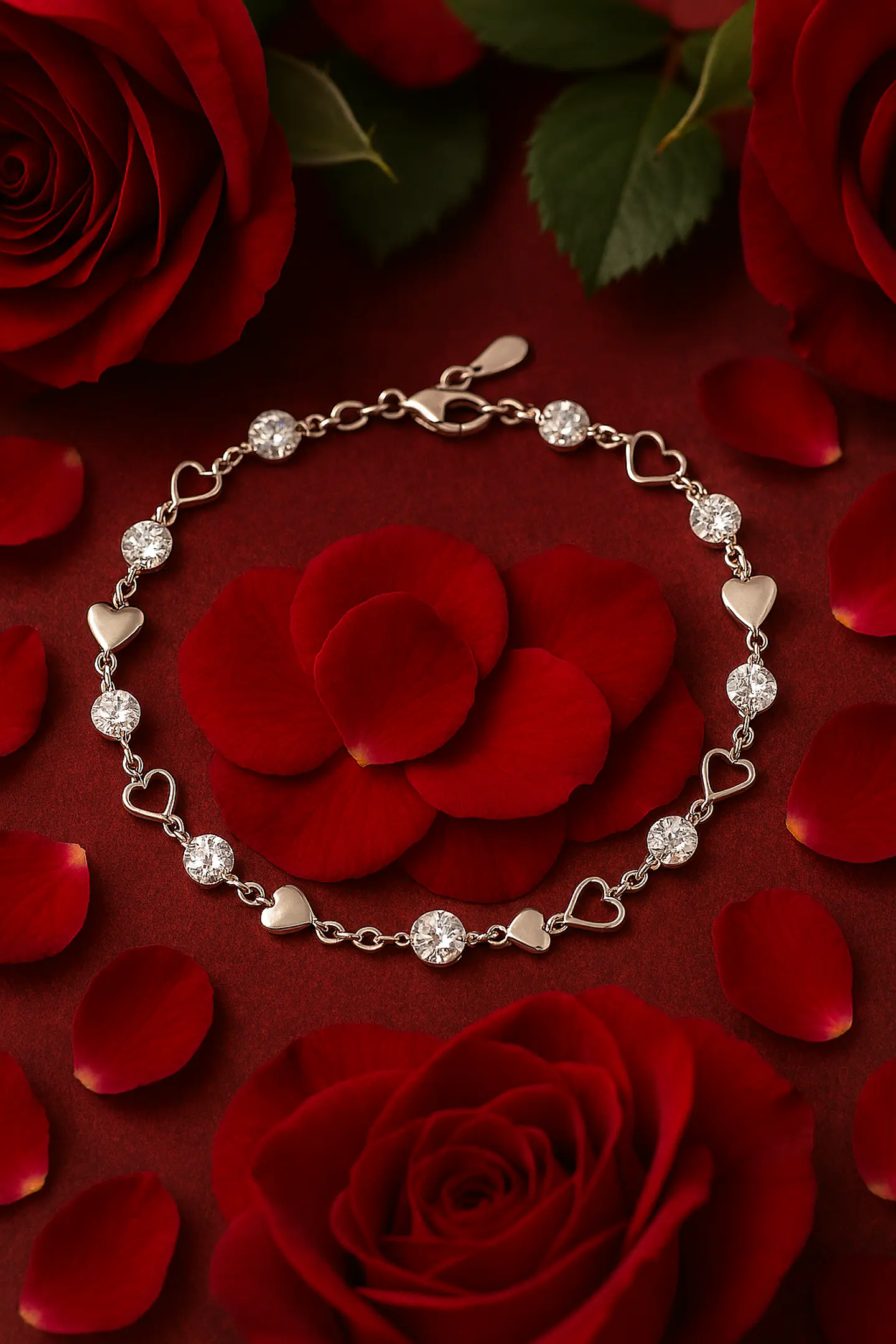 Pulsera Plata 925 Corazones Zirconias 1