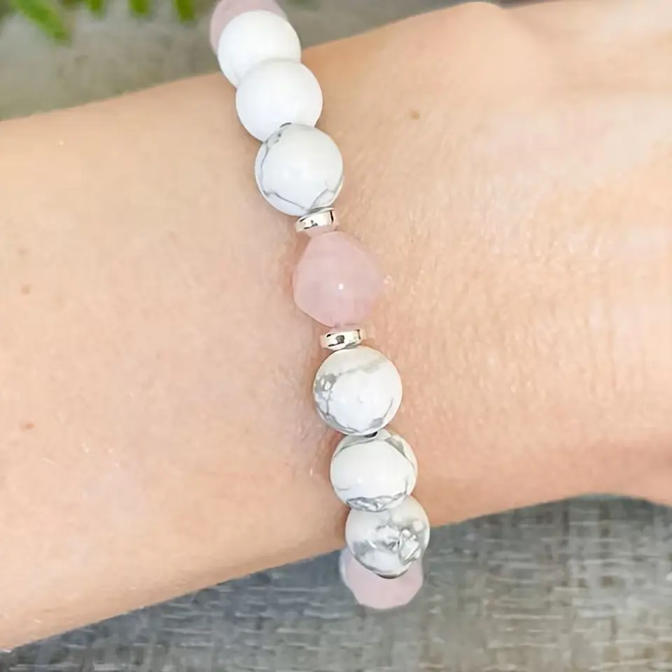 Pulsera Cuarzo Rosa Blanca 4
