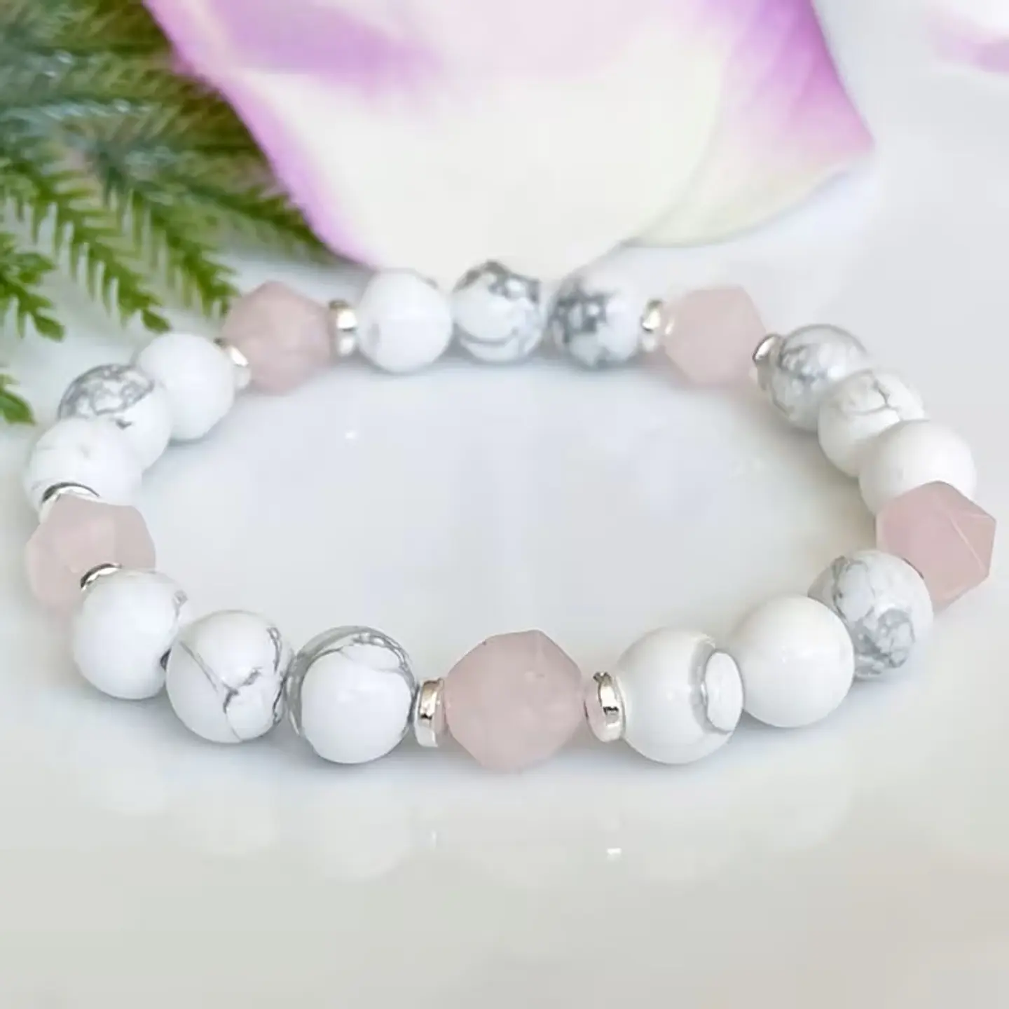 Pulsera Cuarzo Rosa Blanca 1