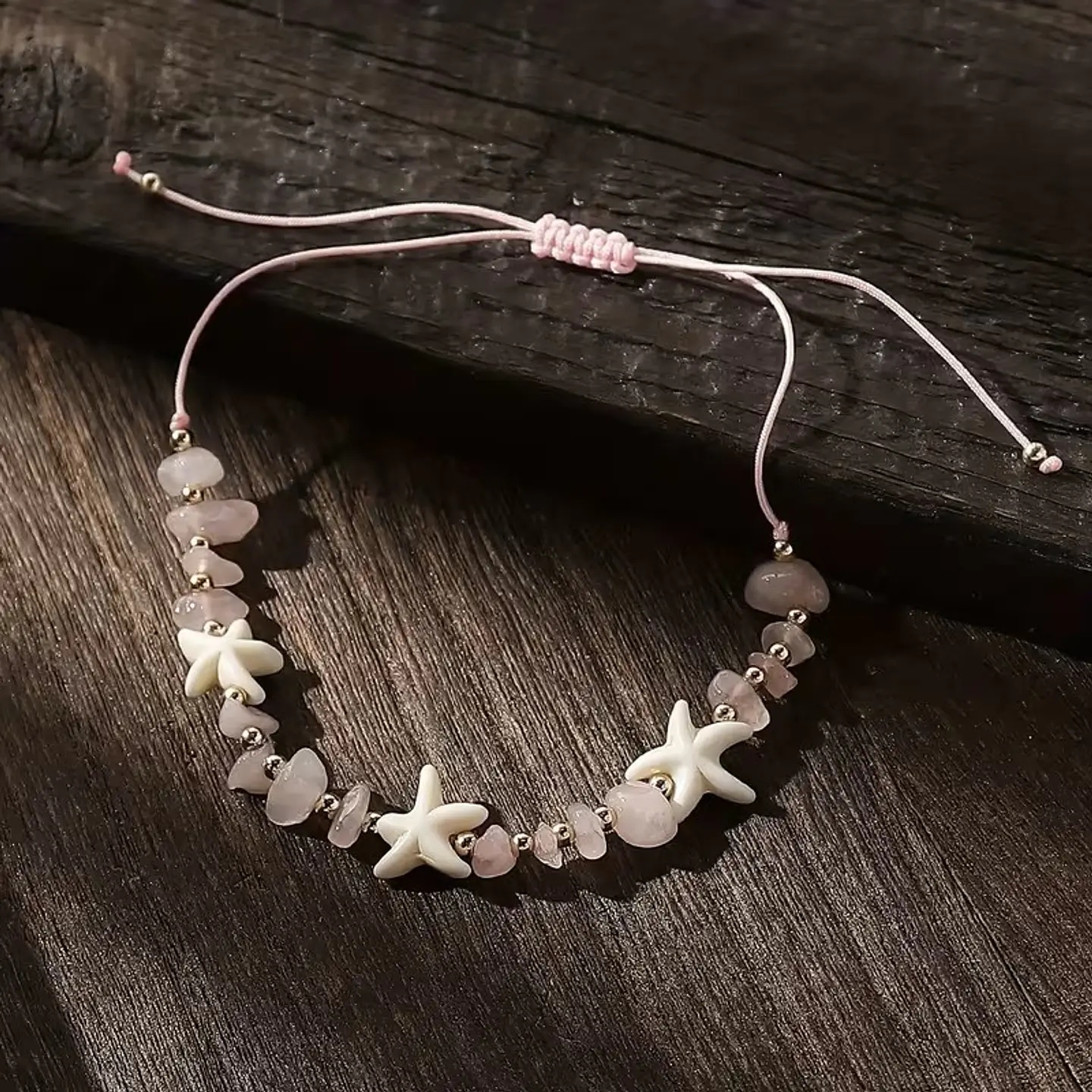 Pulsera Tobillera Cuarzo Rosa Conchas 1