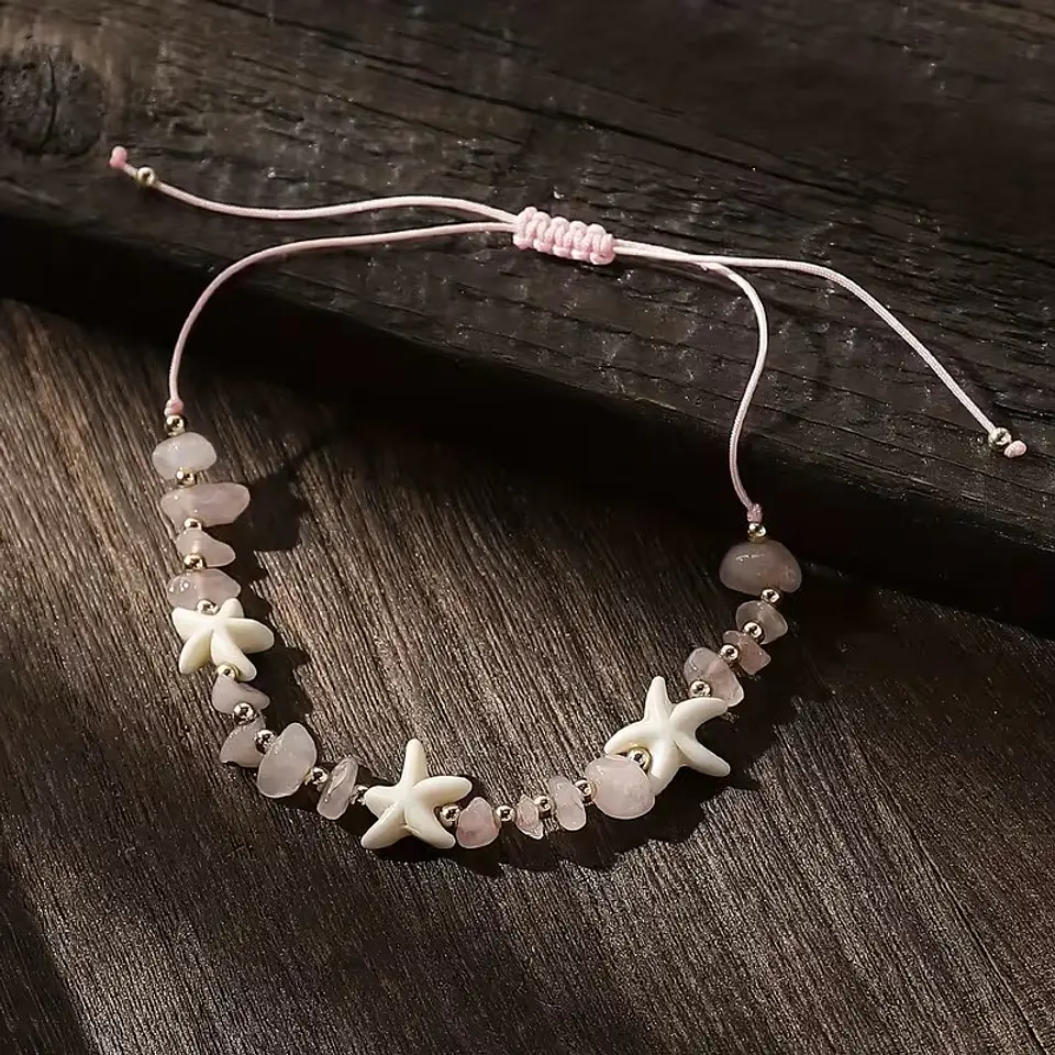 Pulsera Tobillera Cuarzo Rosa Conchas 1