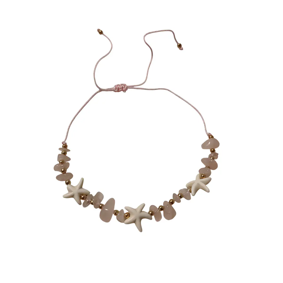 Pulsera Tobillera Cuarzo Rosa Conchas 2