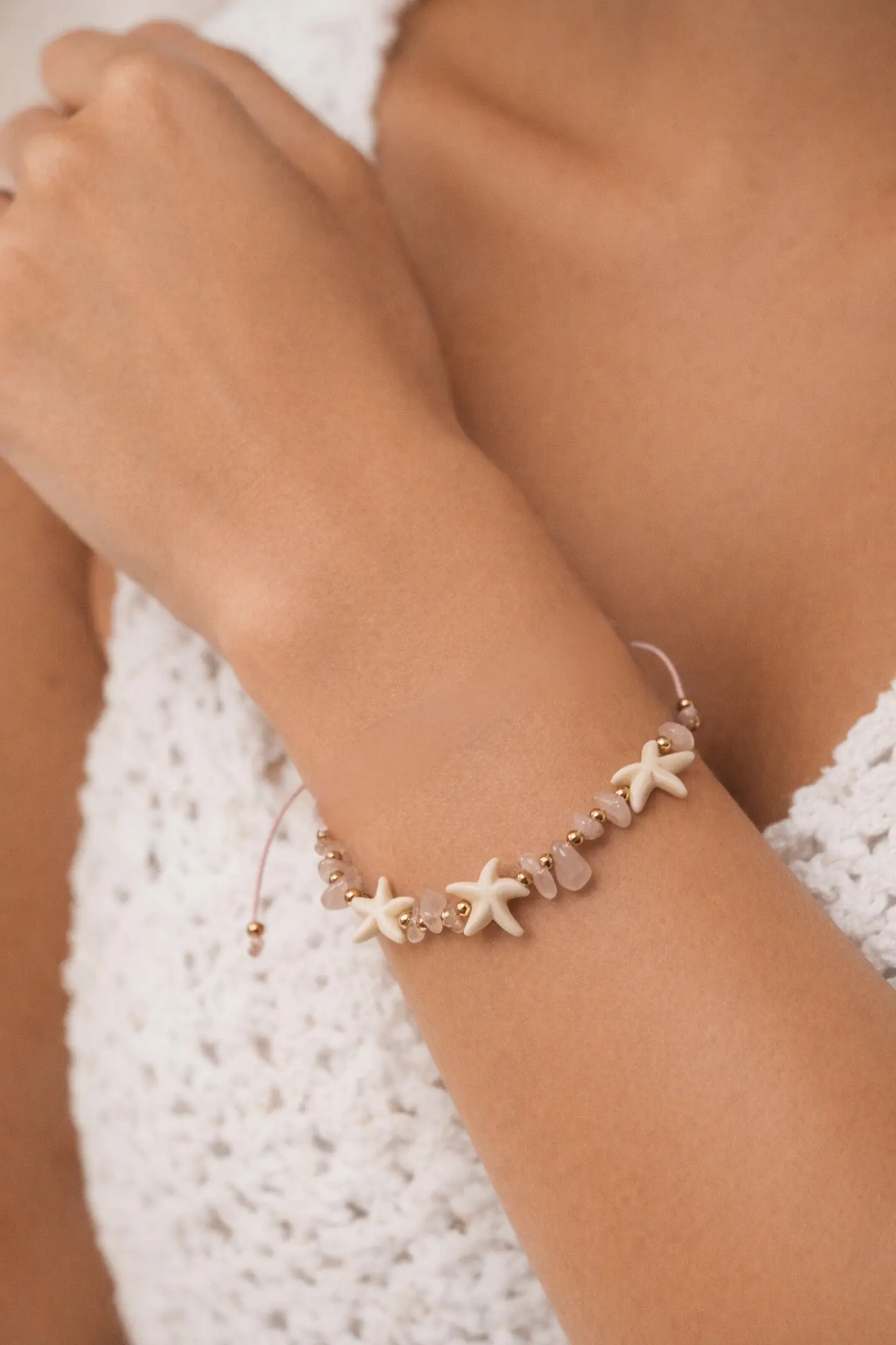 Pulsera Tobillera Cuarzo Rosa Conchas 6