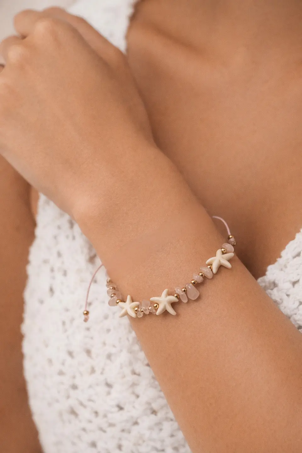 Pulsera Tobillera Cuarzo Rosa Conchas 6