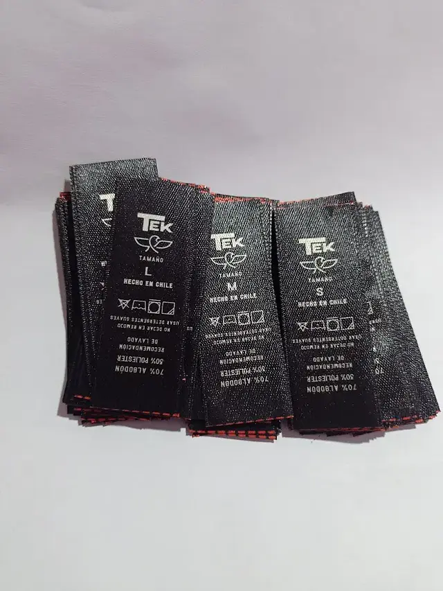 100 Etiquetas Satín tallas surtidas, 2,5x7 cms, full color 2