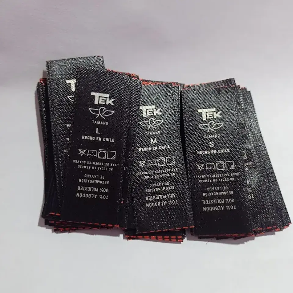 100 Etiquetas Satín tallas surtidas, 2,5x7 cms, full color 2