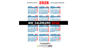 Mini Calendario imprimible de 2026 TAMAÑO CARTA