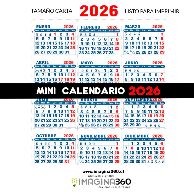Mini Calendario imprimible de 2026 TAMAÑO CARTA 1