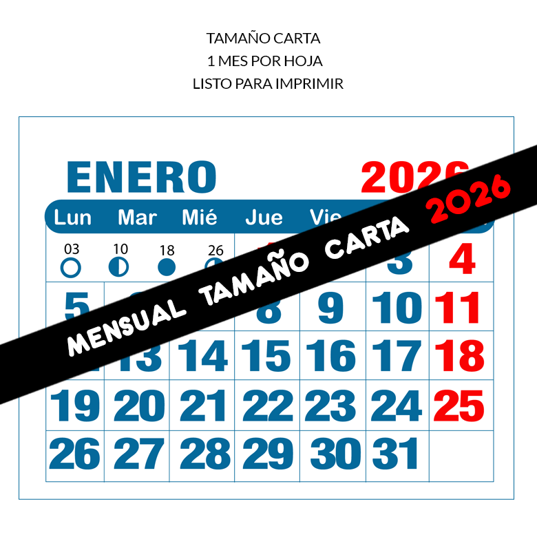 Calendario imprimible de 2026 TAMAÑO CARTA