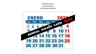 Calendario imprimible de 2026 TAMAÑO CARTA