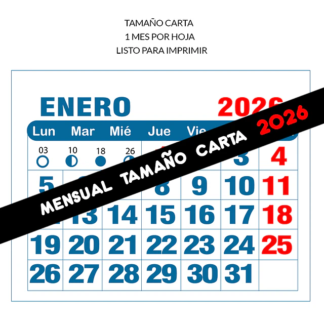 Calendario imprimible de 2026 TAMAÑO CARTA 1