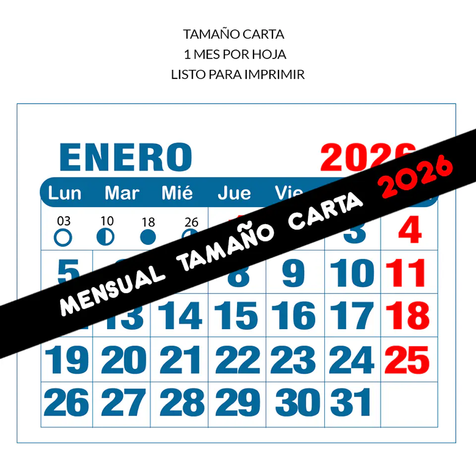 Calendario imprimible de 2026 TAMAÑO CARTA 1
