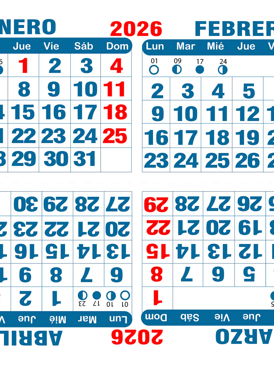 Calendario BIMENSUAL imprimible 2026  2