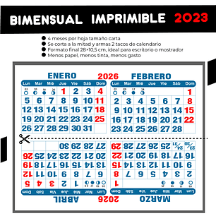 Calendario BIMENSUAL imprimible 2026 
