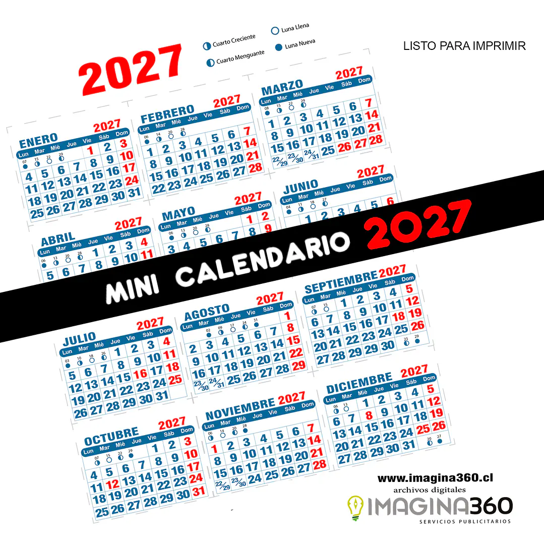 Mini Calendario imprimible de 2027 TAMAÑO CARTA 1
