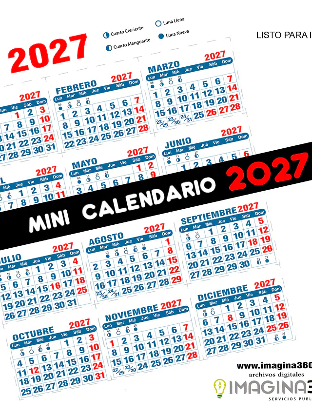Mini Calendario imprimible de 2027 TAMAÑO CARTA 1