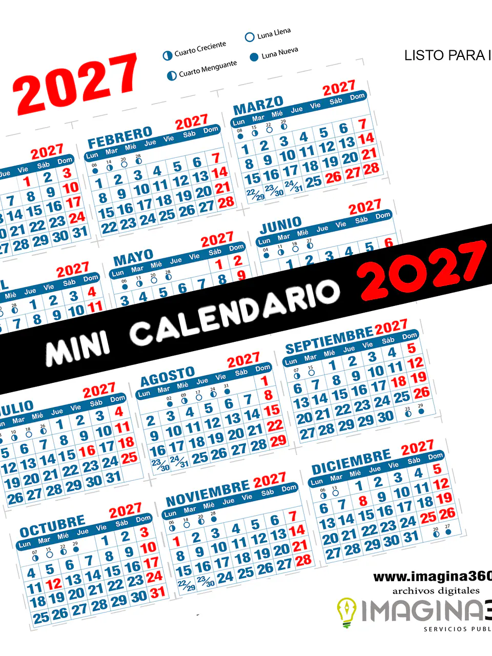 Mini Calendario imprimible de 2027 TAMAÑO CARTA 1