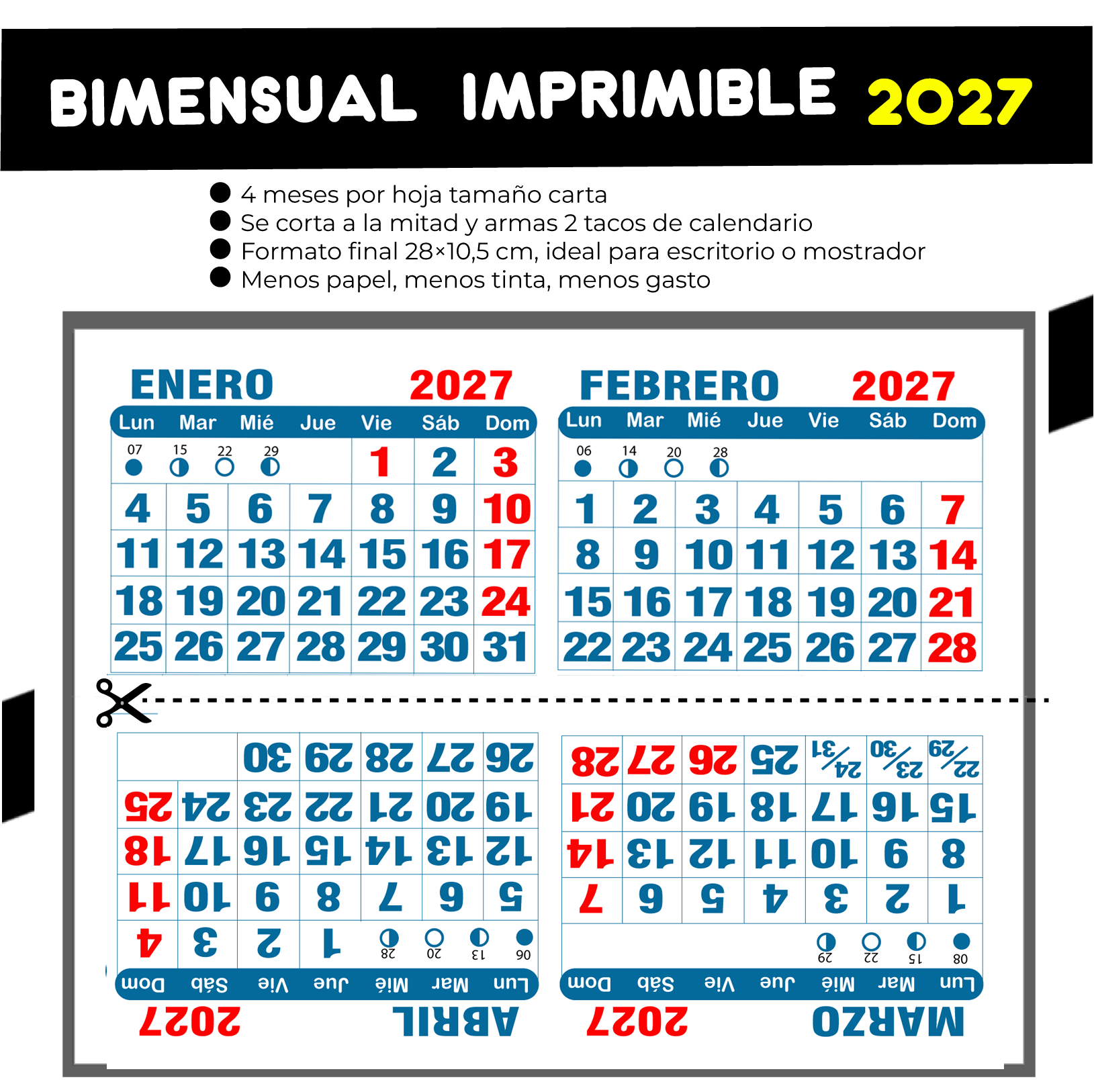Calendario BIMENSUAL imprimible 2027